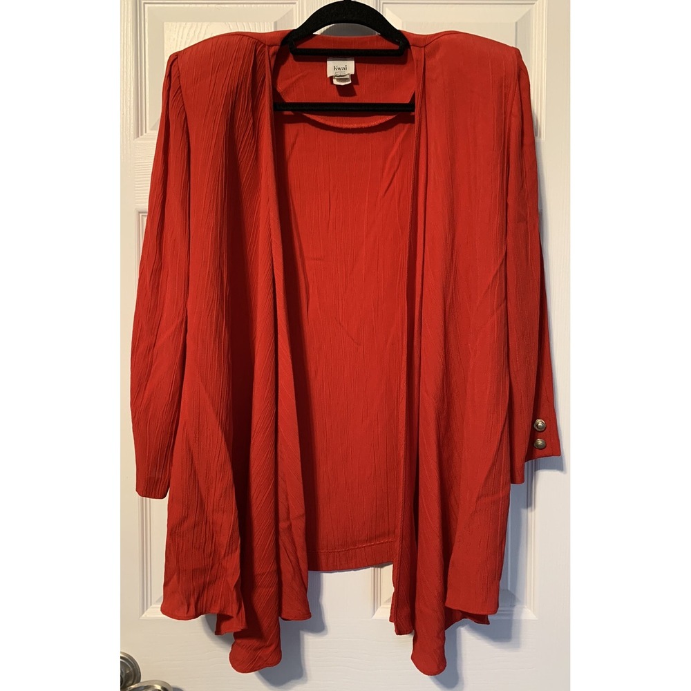 Vintage Kwai Longline Open Front Jacket Red Size Petite 12 Crepe Texture USA